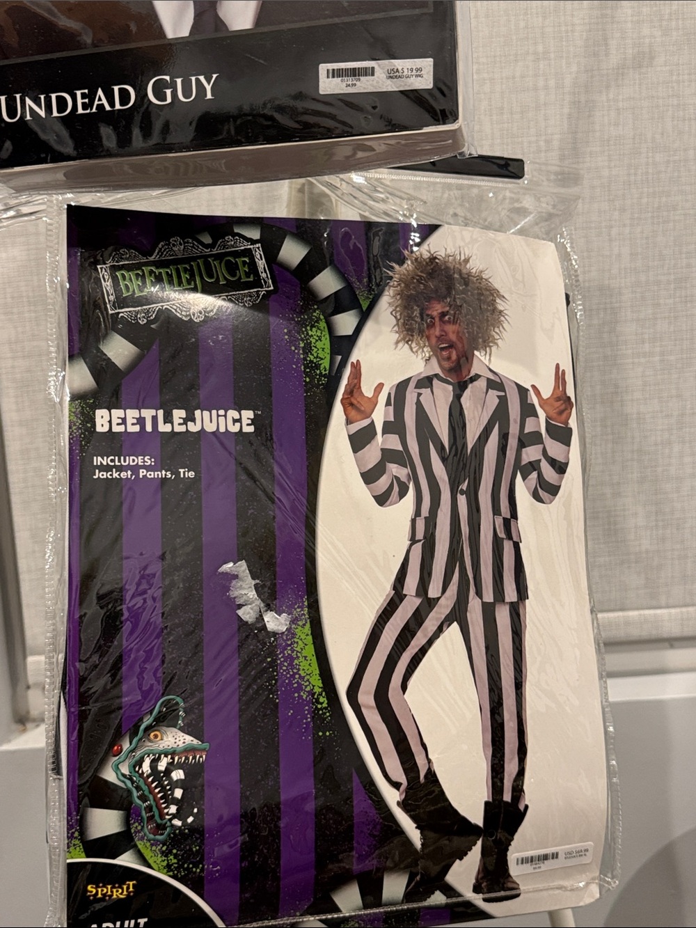 Adult XL Beetlejuice Black & White Striped Costume PLUS WIG